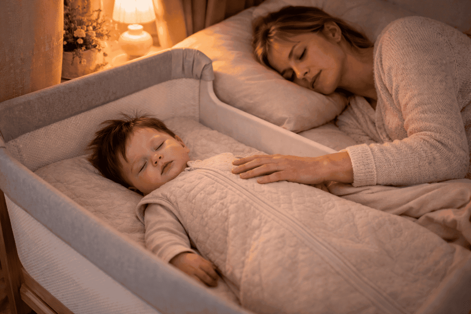 Baby schläft im Beistellbett