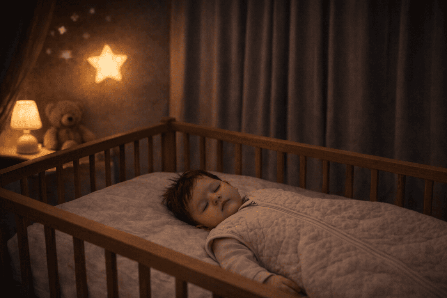 Baby schläft friedlich im Bett