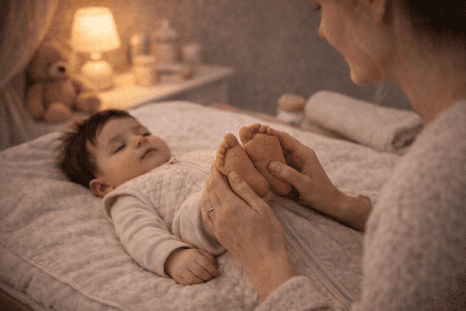 Baby sanft die Füsse massieren