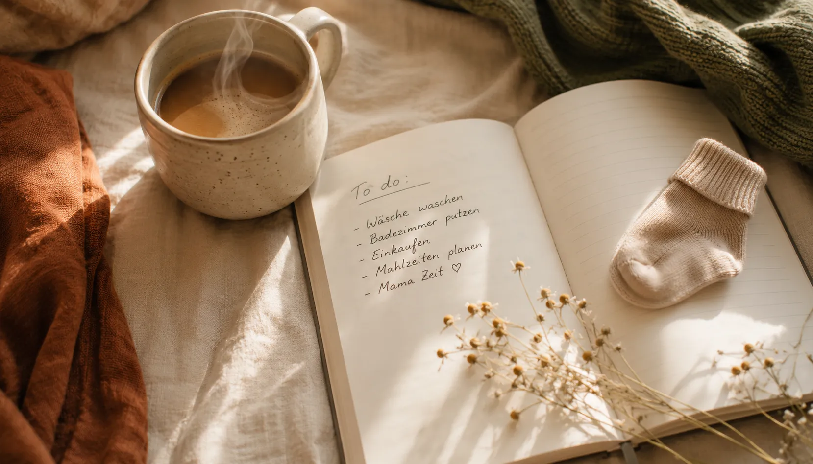 Mama mit Kaffee und Notizbuch, MamaModern Newsletter