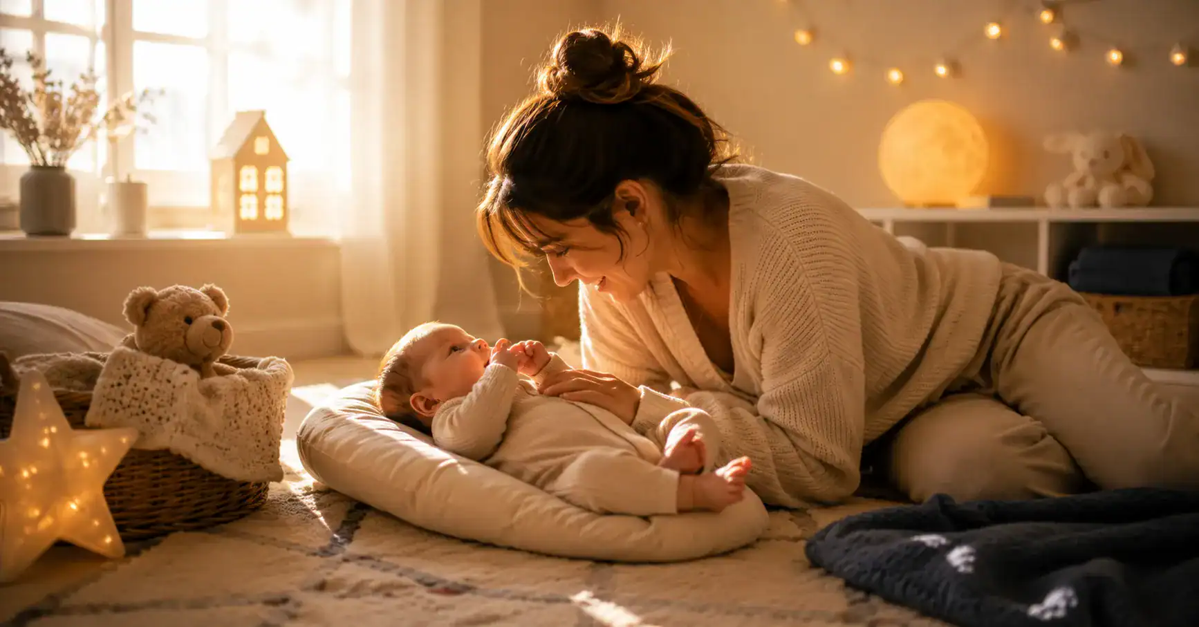 waches Baby mit seiner Mama