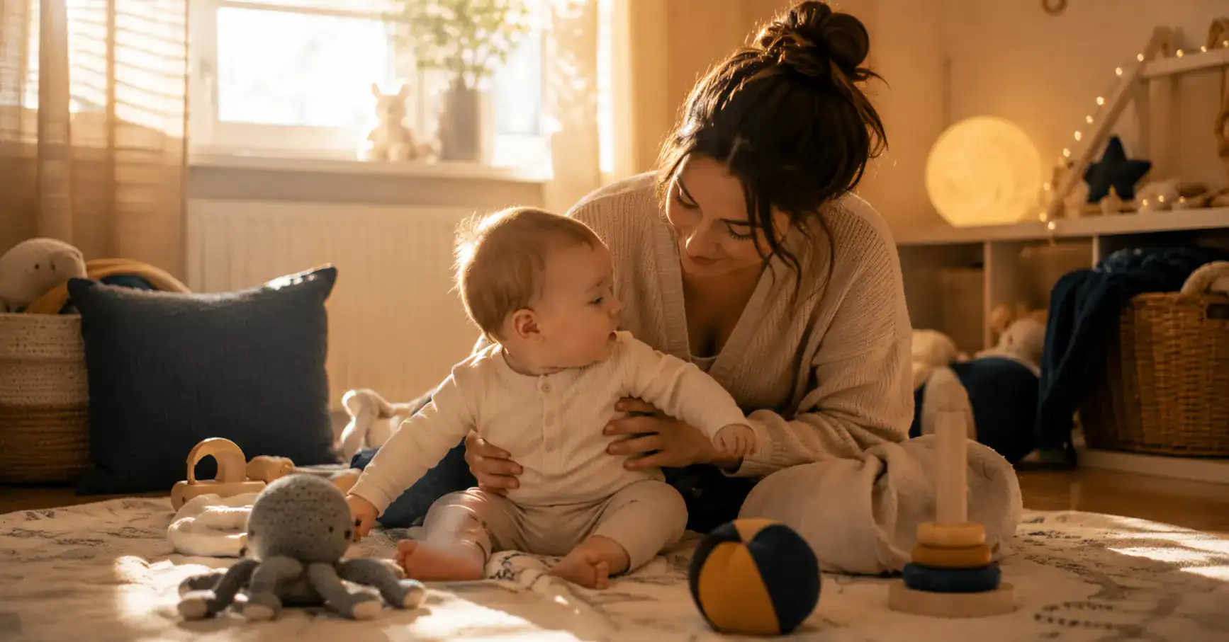 Baby wendet Kopf von Spielzeug ab, Müdigkeitssignal